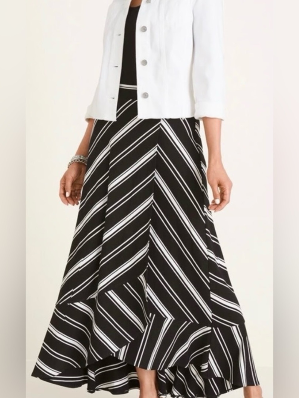 Chico's Black and White Diagonal Stripe Maxi Skirt
